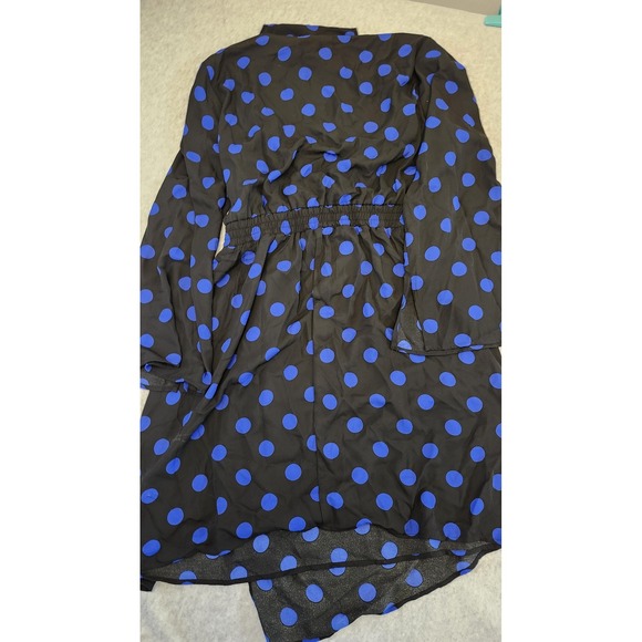 Emma & Michele Dress Womens XL Black Blue Polka Dot Long Sleeve Wrap New - Picture 8 of 12